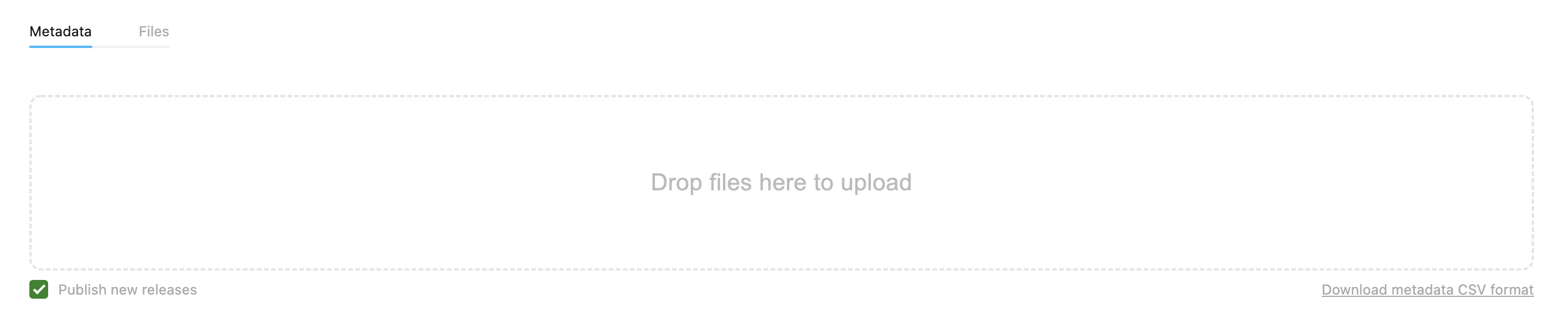 The “publish new releases” controls the visibility of any releases not previously ingested. If you don’t want your new releases visible for now, uncheck the checkbox.